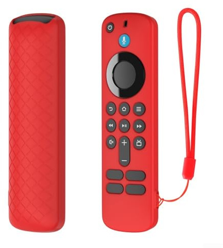 Remote Cover Compatible with for Fire TV-Stick 4K/HD Voice Remote, Anti Slip Silicone Protective Case Cover with Lanyard, Multi Colors(Red)