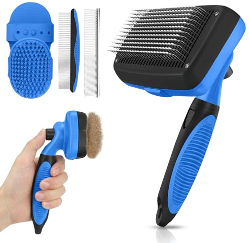 AUSRKI Self Cleaning Shedding Brush - 5-in-1 Professional Pet Grooming Kit Skin Friendly Grooming Tool for Dogs, Cats, and Puppies, Deshedding and Hair Removal for Long and Short Haired Pets, Blue