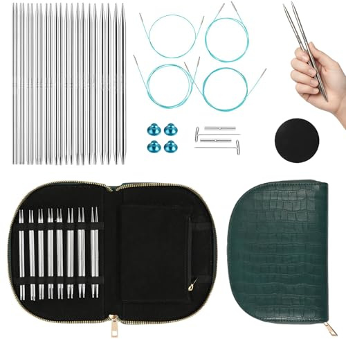Yarniss Rundstricknadel-Set, 2,0~5,0 mm, austauschbare Aluminium-Stricknadeln mit Etui, 11 Paar