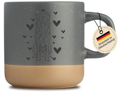 LIEBTASTISCH - Border Collie Tasse mit Gravur - Geschenkidee - Hundebesitzer - 360 ML - Spülmaschinenfest - Geburtstagsgeschenk - Grau