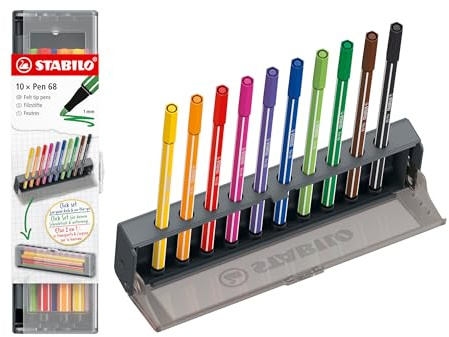 STABILO Pen 68 - Premium Fibre-Tip Pen | Click Set Pack of 10 - Assorted Colours