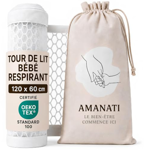 Amanati Tour de lit bébé Respirant Certifié Oeko-TEX pour Lit Bébé 60x120cm