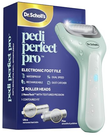 Dr. Scholl's Pedi Perfect Pro Pedicure Elettrico Professionale Piedi – Rimuovi Calli e Duroni, Lima Elettrica Talloni, Fresa Pedicure Ricaricabile e Impermeabile, 3 Rulli, Raccogli Polvere