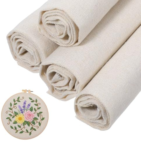4 Stück 50x50cm Leinen Kreuzstich Stoff Aida Stoff Beige Leinen Kreuzstichstoff für Sticken, Tischdecke, Bastelarbeiten, Kleidung Herstellen (Beige)