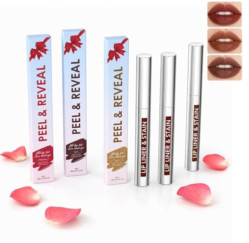 3 Stück Peel Off Lip Liner Set, Langanhaltender Wasserfester Tattoo Lipliner mit Hochpigmentierter Farbe, Mattes Finish, Feuchtigkeitsspendend und Leicht Abziehbar (Braun/Dunkelbraun/Weinrot)