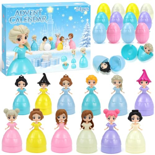 Prinzessinnen Adventskalender 2026 Mädchen Puppen Austauschbare Kleider | 24 Tage Countdown Weihnachts Kalender Spielzeug Puppenhaus Deko Xmas Geschenk Sicherer ABS-Kunststoff Rollenspielset