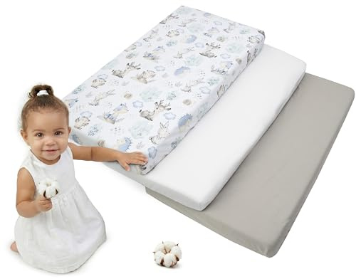 Medi Partners Spannbettlaken 70x140 3-Pack Baby Bettlaken Kinderbett Spannbetttuch 100% Baumwolle - Fitted Kinder Sheet Bettwäsche Babymatratze Schlafsack Babybett (Hirsch und Igel)