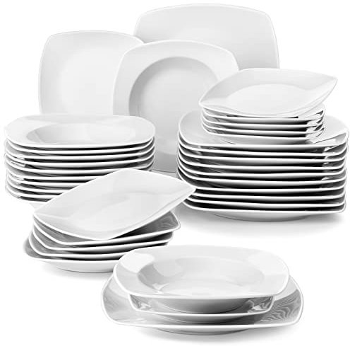 MALACASA, Serie Julia, Teller Set 12 Personen Modern, KLEIN Tafelservice 36 Teilig, Porzellan Geschirrset mit je 12 Speiseteller, 12 Dessertteller, 12 Suppenteller Grauweiß