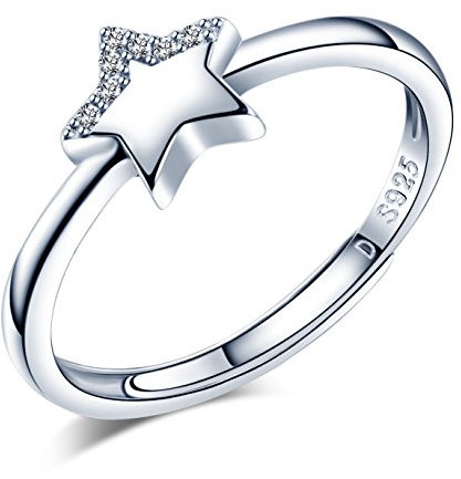 Yumilok 925 Sterling Silber Zirkonia Stern Offener Ring Jahrestag Verlobungsring für Damen Mädchen, Größe 49-57 Verstellbar