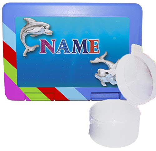 Maus-Design Kinder Brotdose personalisiert mit separater Obstdose, Delfin | mit Name, Farbwahl, Schriftwahl für Name