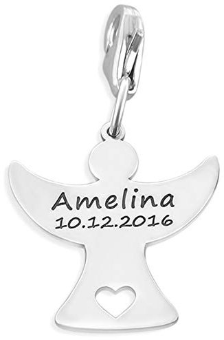 Charms Anhänger Engel 925 Silber mit Gravur Namensanhänger Geschenk Geburt Charm Angel Kinderschmuck mit Daten Bettelarmband Zusatzanhänger | HANDMADE IN GERMANY