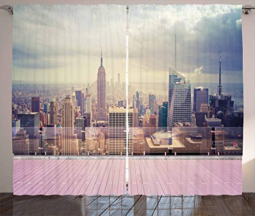 ABAKUHAUS Landschaft Rustikaler Gardine, New York Usa Dachansicht, Schlafzimmer Kräuselband Vorhang mit Schlaufen und Haken, 280 x 175 cm, Violet Lila