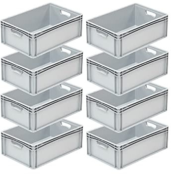 Eurobehälter 600x400x220mm (60 x 40 x 22 cm) mit 44,2 Liter Volumen | Eurobox stapelbar aus Kunststoff in TOP-Qualität - Made in Germany. Farbe Grau (8)