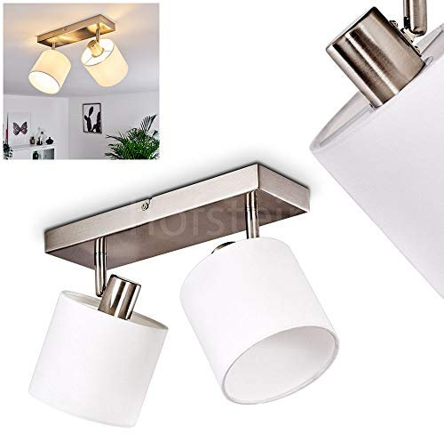 Deckenleuchte Alsen, Deckenlampe aus Metall/Stoff in Nickel-matt/Weiß, 2-flammig, mit verstellbaren Strahlern, 2 x E14, Spot mit Stoff-Schirmen im Retro/Vintage Design, ohne Leuchtmittel
