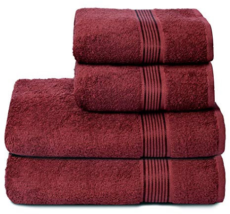 GLAMBURG Ultra Soft 4er-Pack Handtuch-Set, Baumwolle, enthält 2 übergroße Badetücher 70 x 140 cm, 2 Handtücher 50 x 90 cm, für den täglichen Gebrauch, kompakt und leicht — Burgunderrot