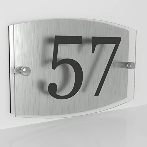 Personalised House Sign Plaque Modern Glass Effect Door Number Acrylic & Aluminium Wall Sign Door Plate Street Road Plate Plaque Hand Finished in UK (Arc Number)