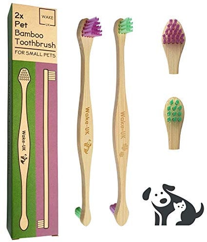 Pet Bamboo Toothbrush for Dogs Cats & Small Pets, Pack of 2 Double Head, Soft Teeth Cleaning Products, Dental Care, Remove Plaque Off, Dog Breath Freshener, Eco Friendly Bamboo Dog Toothbrush