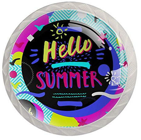 Hello Summer Beach Party Geometrische Palmen Schubladengriffe Schrank Frisiertisch Kommode Knopf Ziehgriff mit Schrauben 4 Stück
