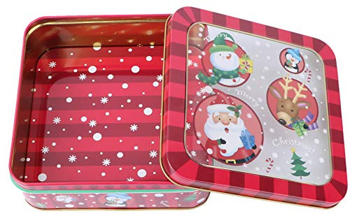 Christmas Tinplate with Window Candy Box Empty Cookie Tins Xmas Metal present Box for Holiday Party Cookies Small Cakes Candy Food Presents Spices Tea