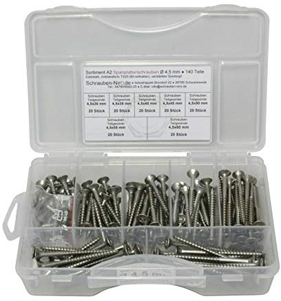 Sortimente Set Spanplattenschrauben/Ø 4,5 mm/Edelstahl A2 V2A / Holzschrauben Universalschrauben/Torx