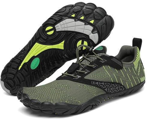 SAGUARO Barfußschuhe Damen Wassersportschuhe Herren Traillaufschuhe Laufschuhe Atmungsaktiv Straßenlaufschue Wasserschuhe Strandschuhe Frauen Schnell Trocknend Zehenschuhe rutschfest Grün 43 EU