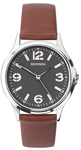 Sekonda Herren-Armbanduhr 1682, silberfarben, braunes Lederband, Armband