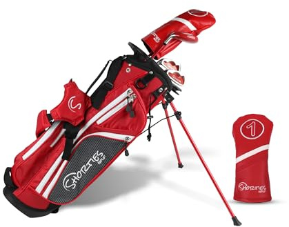Shorties Golf - Tot Kids Golf Club Set | Perfect for Toddler Golfers and Kids 38- 42 Tall | EasyCarry Stand Bag | Driver, 30-Degree Hybrid, 7-Iron, Pitching Wedge, Putter | Red Right Orientation