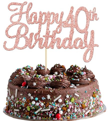 Gyufise 3 Pack Happy 40th Birthday Cake Topper Rose Gold Glitter Cheers to 40 Fabulous Cake Decoration for 40th Birthday Party Decoration Supplies