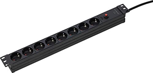 as - Schwabe 8-way power strip 19 inch rack, for universal installation in 19 inch network cabinets, 3 m plastic sheathed cable, 230 V / 10 A, in 45° arrangement, IP20, black, 18192, 3 m cable