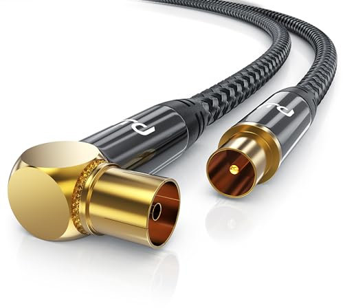 CSL - 7,5m Antennenkabel gewinkelt mit Braiding 8k 4k HDTV - 7,5 Meter Antennen kabel - Kupplung 90° Winkel zu Stecker gerade - 75 Ohm - geeignet für TV HDTV Radio DVB-T2 DVB-S DVB-S2, Winkelstecker