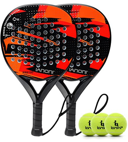Raqueta de pádel con Superficie de Fibra de Carbono con núcleo de Espuma EVA Memory Flex Pala de pádel Ligera (Rojo, 2 Piezas)