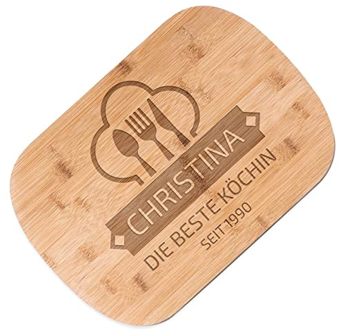 Maverton Schneidebrett mit Gravur - Brotzeitbrett aus Bambus - Küchenbrett - massiv und schnittfest - Größe: 35x25 cm - für Frauen - zum Geburtstag - zu Weihnachten - Besteck