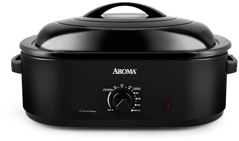 AROMA 18Qt. Roaster Oven with Self-Basting Lid, Fits 22-lb. Turkey, Adjustable Temperature Settings, Keep Warm Setting, Black (ART-718B)