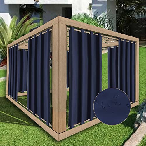 ZJXSNEH 2 Paneele Outdoor-Vorhänge für die Terrasse wasserdichte, rostfreie obere und untere Ösen Indoor wärmeisolierte vertikale Vorhänge Winddicht für Pavillon & Deck(Navy blau,B420 x H100cm x 2PC)