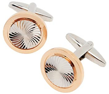 Jonwo Rose Gold Cufflinks for Men with Silver Helix Pattern In Gift Box Round Men Cufflinks for Wedding Daily Tuxedo Shirt Party Birthday Anniversary Present