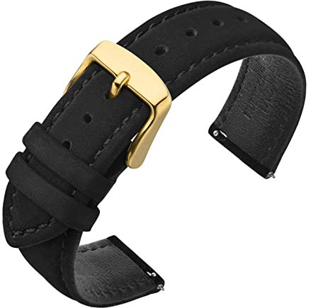 ANNEFIT Uhrenarmbänder für Herren 18mm mit Gold Schnalle, Vintage Nubuk Wildleder Weiches Leder mit Schnellverschluss (Schwarz)