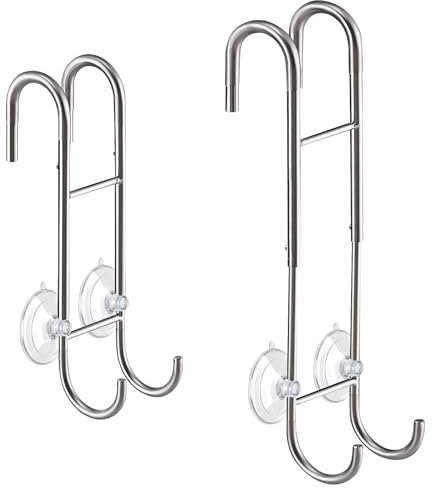 Lot de 2 crochets réglables pour porte de douche – 22,9 cm à 33 cm de long pour encadrer et sans cadre sur la vitre de la porte, porte-raclette, porte-serviettes pour maillots de bain, rozer,