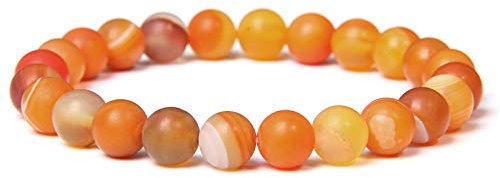 Vintage Matte Orange Achat Perlen Energie Armband – Charm Ethnische Runde Edelstein Armreifen Dehnen Naturstein Schmuck, Klassische Trendige Handgefertigte Yoga Ornament Accessoires Geschenk,19Cm