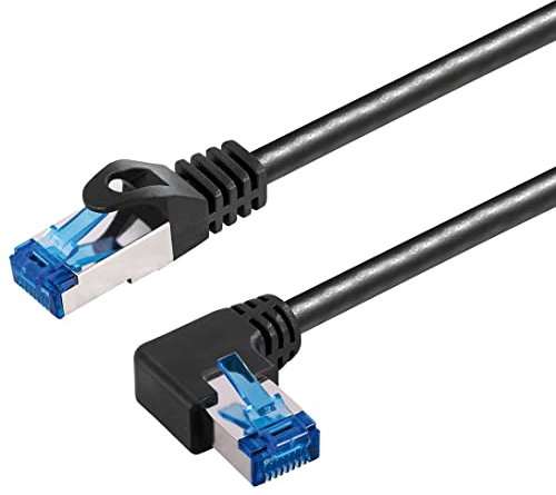 Sat-Fox 1m Cat6A / S/FTP (PIMF) Patchkabel, nach links gewinkelt Netzwerkkabel für Router, PC oder Smart-TV
