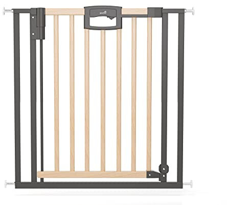 Geuther Türschutzgitter Easylock Plus | Treppenschutzgitter ohne Bohren Breite 104,5-112,5 cm | Türgitter Baby Holz-Metall | Kinderschutzgitter beidseitig öffnend | Kindersicherung | Natur-Anthrazit