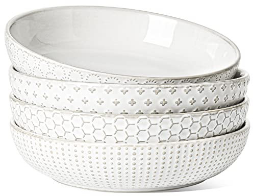 LE TAUCI Ciotola per pasta, 1020 g, insalatiera, piatto da portata, regalo di inaugurazione della casa, in ceramica, per pasta, frutta, insalata, noodle, cena, 20 cm, set da 4, bianco artico