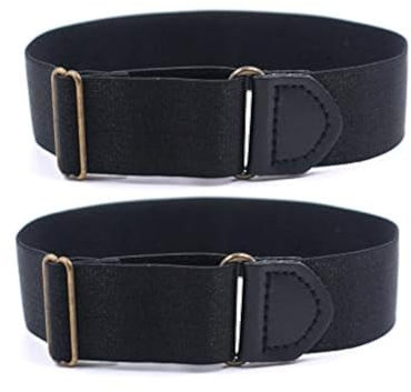WannGe Unisex 2.5cm Elastic Adjustable Armbands with Non-Slip Shirt Sleeve Clips 1 Anti-Slip Adjustable Hold Up Sleeve Garters, Black with Leather Edge, 1 pair