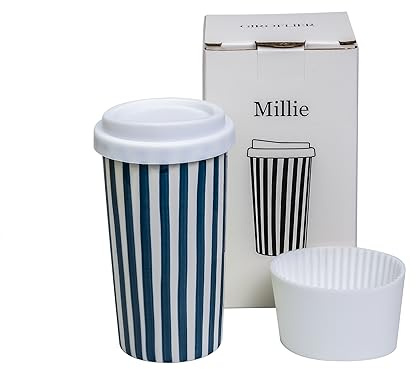 GIROFLIER Millie 12oz Ceramic Tumbler - Stylish Travel Coffee cup with Lid, Microwave & Dishwasher Safe - Ceramic Travel Mug with Lid - Unique Gift Idea for Women & Men Who Love Coffee on the Go