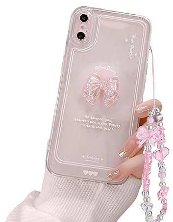 Ownest Compatible for iPhone X/Xs Cute 3D Pink Bowknot Slim Clear Aesthetic Design Women Teen Girls Camera Lens Protection Phone Cases Cover