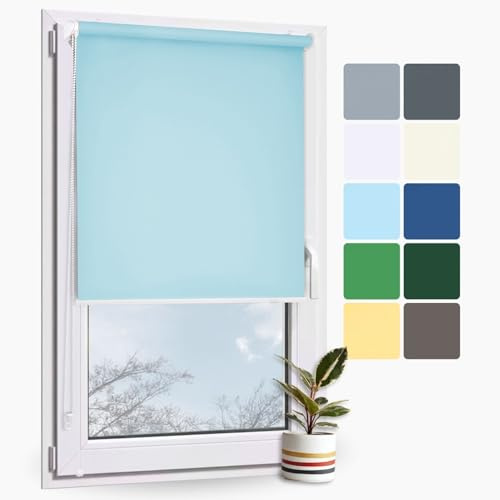 Rollmayer Klemmfix Rollo ohne Bohren Classic Hellblau B85 x H220cm | Seitenzugrollo Sichtschutz Lichtschutz Sonnenschutz für Fenster und Tür Rollo Innen