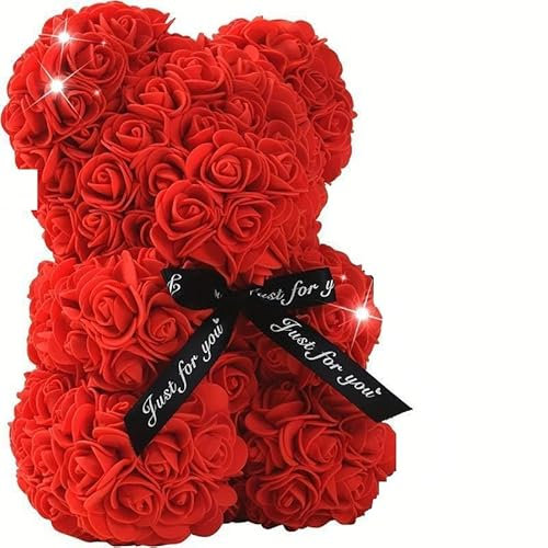 Mr. Gadget's Solutions 25CM Romantic Artificial Foam Red Rose Flower Teddy Bear Gift For Her On Anniversary Valentine’s Day Birthday- Hand Crafted