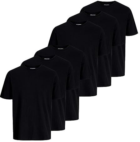 JACK & JONES Herren T-Shirts Shirts Under Tee Crew Neck 6er Pack, Farbe:Schwarz, Artikel:-Black, Größe:XL