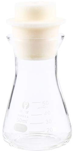 BUGUUYO 1pc Glass Flask 50ml Conical Flask with Cork for Lab Student Chemistry Experiment Wide Mouth
