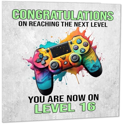 Gamer-Geburtstagskarte zum 16. Geburtstag, 16. Geburtstag, 16. Geburtstag, 145 x 145 mm