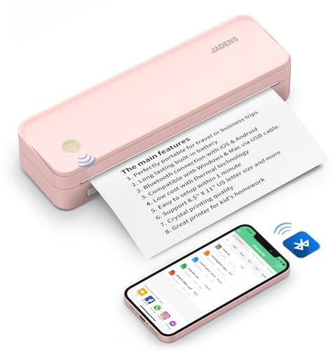 JADENS Portable Thermal Drucker, Bluetooth Mobile Tragbarer Drucker A4 unterstützen 210x297mm A4, Wireless No-Ink Reisedrucker, kompatibel mit Android und iOS für Unterwegs & Laptop